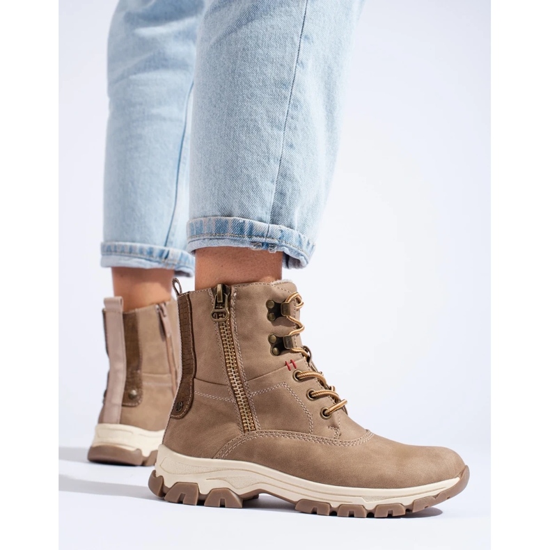 Women's lace-up boots with a decorative zipper brown 2