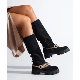 Women's black boots with gold chain 2 Women's black boots with gold chain 2
