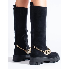 Women's black boots with gold chain 1 Women's black boots with gold chain 1