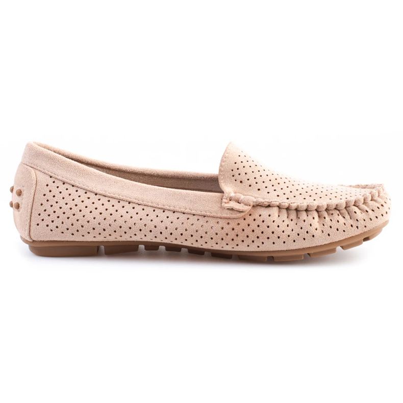 SHELOVET Beige women's openwork moccasins 1