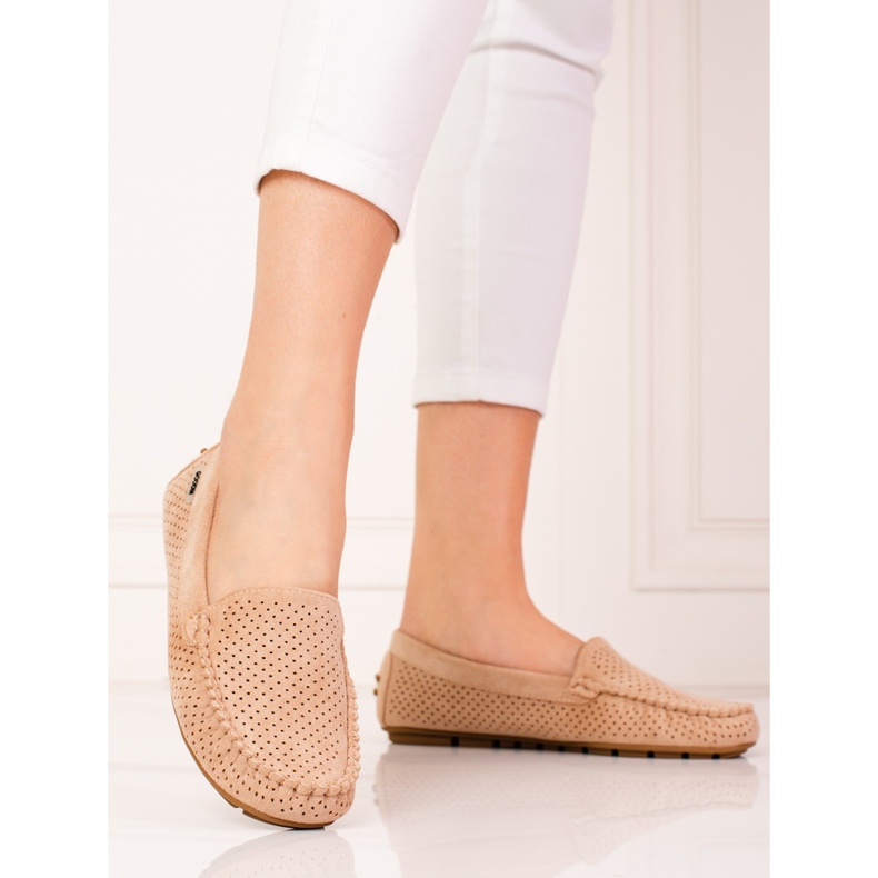 SHELOVET Beige women's openwork moccasins 2