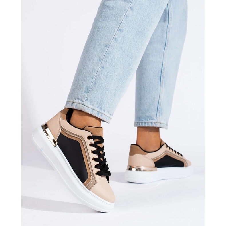 Women's sneakers beige with glitter 1