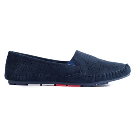 Women's navy blue Shelovet openwork slip-on loafers 1