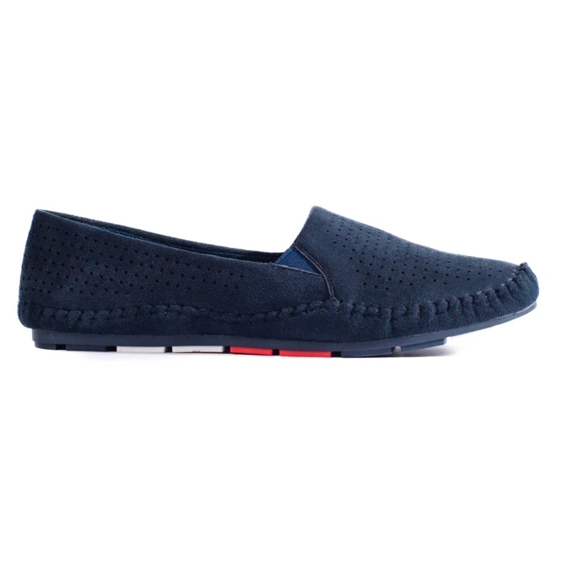 Women's navy blue Shelovet openwork slip-on loafers 1