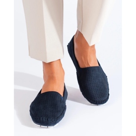 Women's navy blue Shelovet openwork slip-on loafers 2