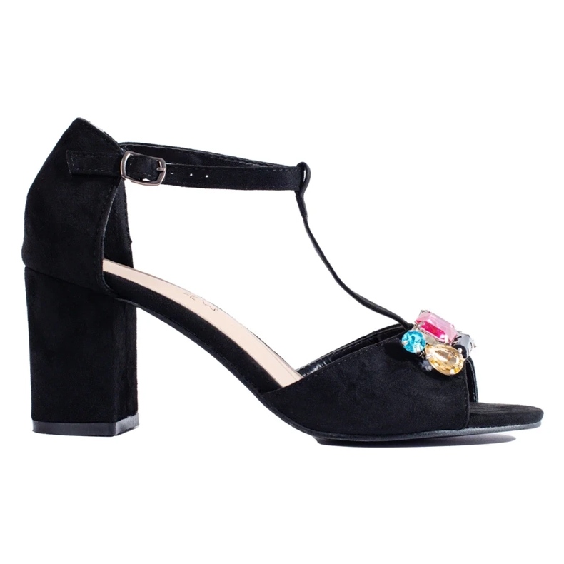 Women's suede heel sandals with crystals Shelovet black 2