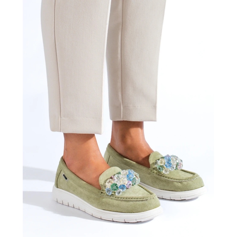 Women's moccasins on the platform Shelovet green 1