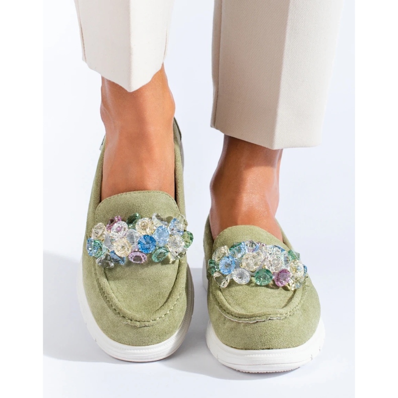 Women's moccasins on the platform Shelovet green 2
