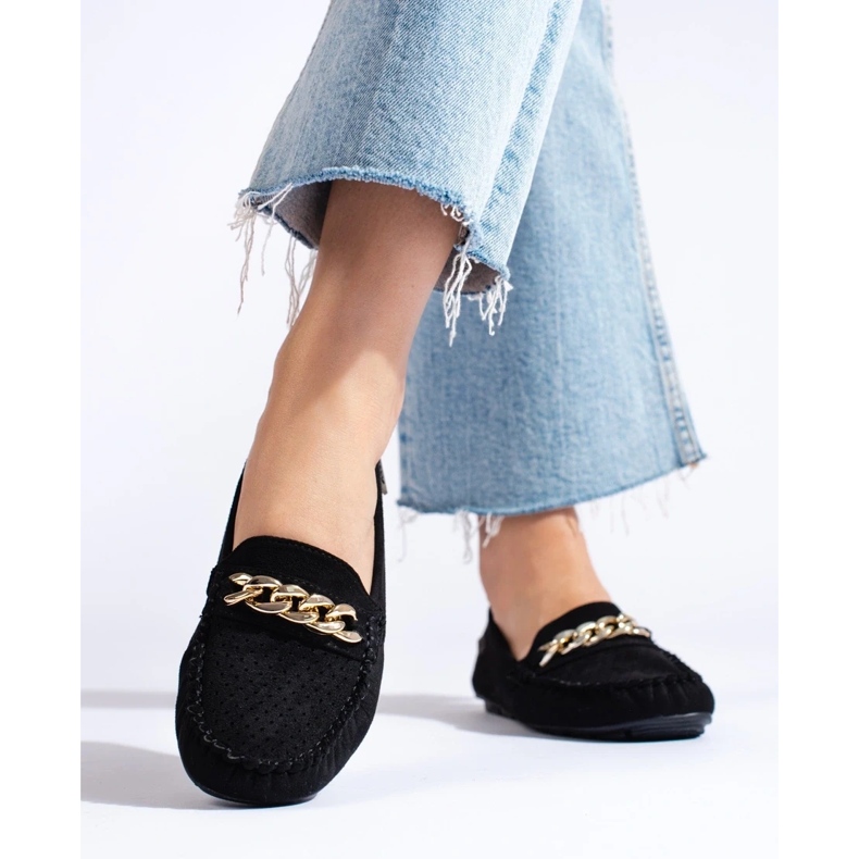 Openwork light loafers with Shelovet chain black 1