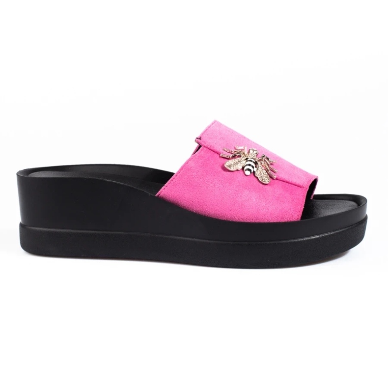 Pink women's slippers on a comfortable wedge 1