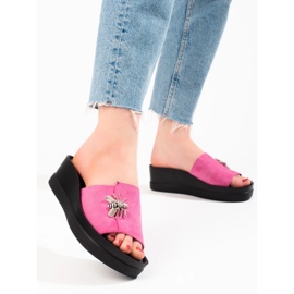 Pink women's slippers on a comfortable wedge 2