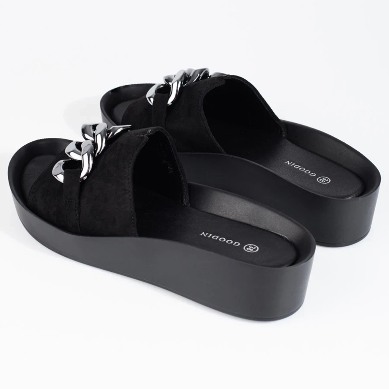 Comfortable black Shelovet women's slippers with a chain 2