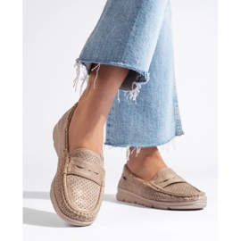 Women's Shelovet gold suede loafers beige 1