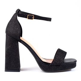 Women's brocade high heel sandals from Shelovet black 1