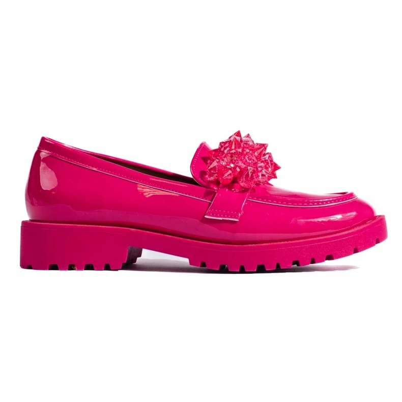 Women's moccasins Shelovet lacquered with fuchsia crystals pink 2