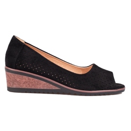 W. Potocki Women's openwork suede wedge pumps Potocki black 2