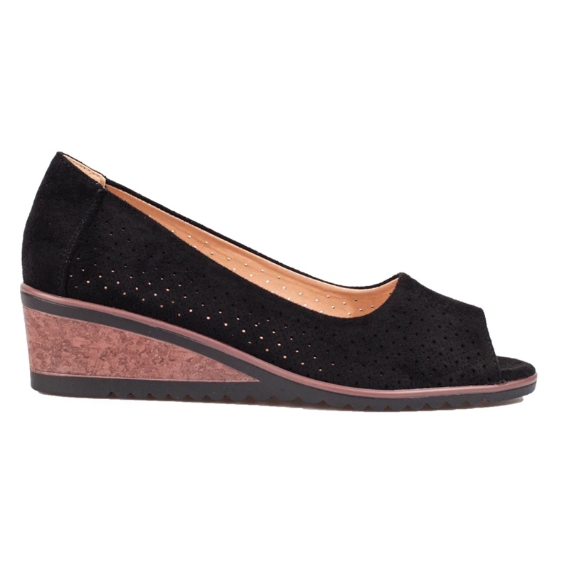 W. Potocki Women's openwork suede wedge pumps Potocki black 2