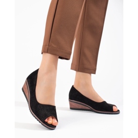 W. Potocki Women's openwork suede wedge pumps Potocki black 1