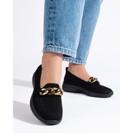 Women's comfortable material slip on with a chain black Shelovet 1