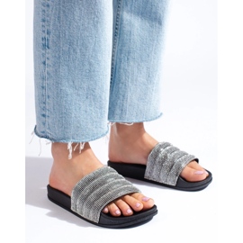 Black slippers with Shelovet rhinestones 2