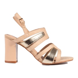 Vinceza Women's beige and gold heel sandals from Vineza 2