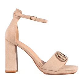 Vinceza women's beige high heel sandals 2