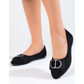 Women's black suede ballerinas with a Shelovet buckle 2