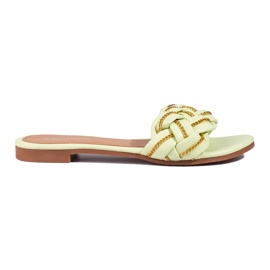 Elegant lime slippers for women with a chain from Shelovet green 1
