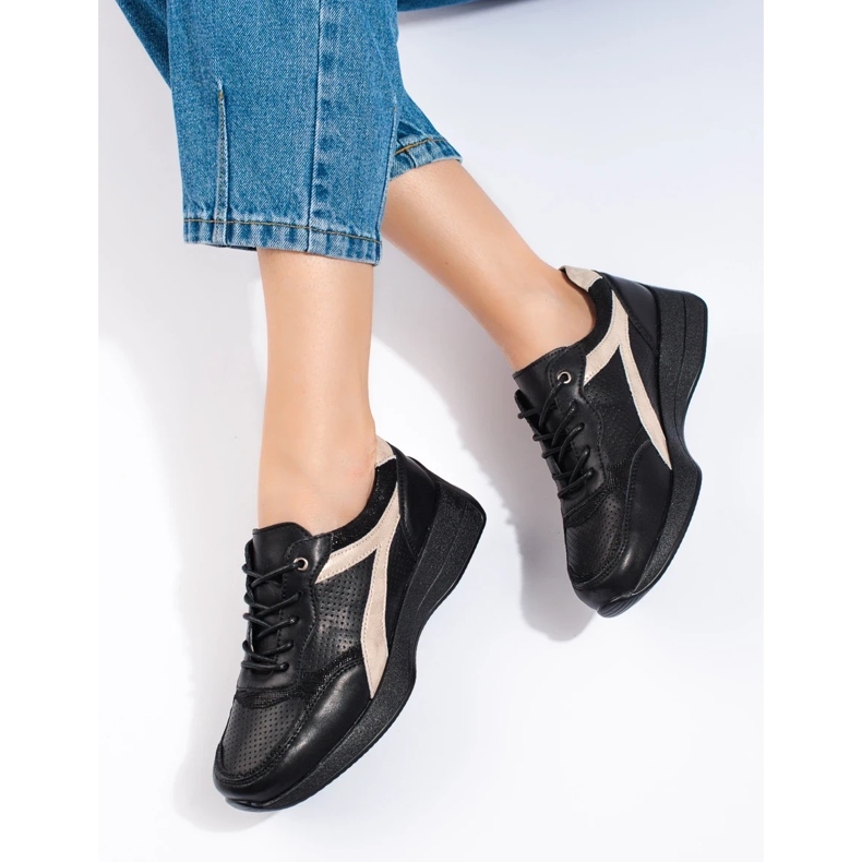 Shelovet platform black leather sneakers 2 Shelovet platform black leather sneakers 2