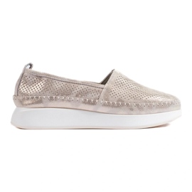 Shelovet gold leather openwork shoes golden 1