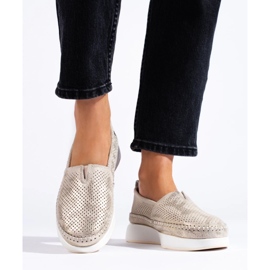 Shelovet gold leather openwork shoes golden 2