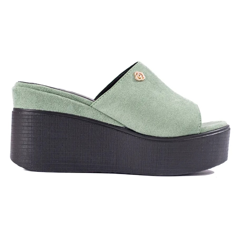 High wedge green slippers 2