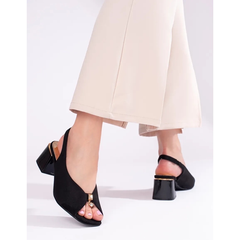 Black elegant women's suede sandals on the Shelovet post 1