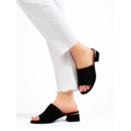 Black women's openwork flip-flops with a low heel 1