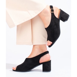 W. Potocki Shelovet black openwork high heel sandals 1