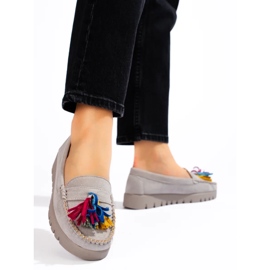 W. Potocki Potocki gray suede boho loafers with fringes grey 2