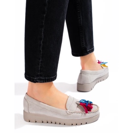 W. Potocki Potocki gray suede boho loafers with fringes grey 1