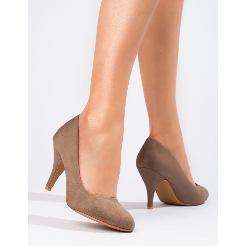 Classic brown suede heel pumps from Shelovet 1