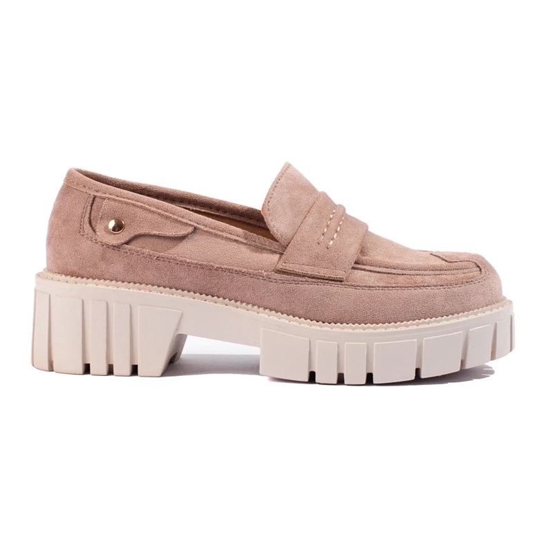 Women's suede loafers Shelovet powder pink platform beige 1