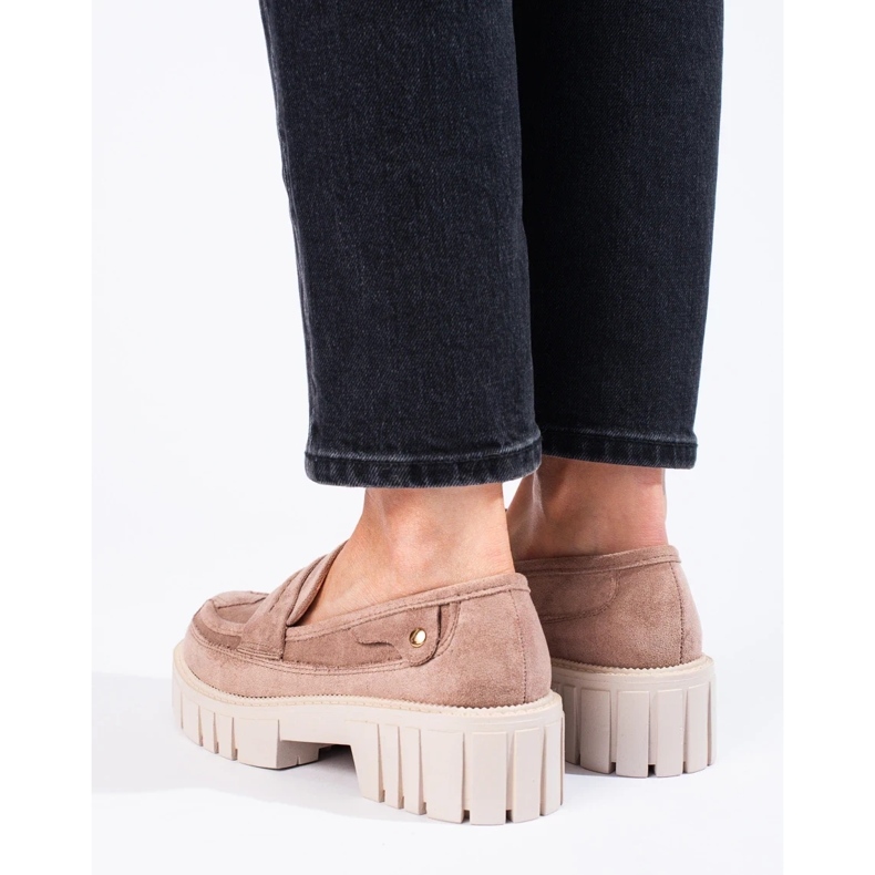 Women's suede loafers Shelovet powder pink platform beige 2