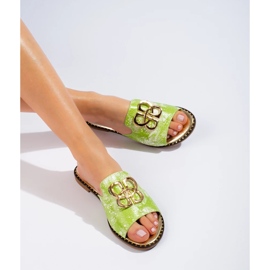Women's green slippers with gold decoration from Shelovet 1
