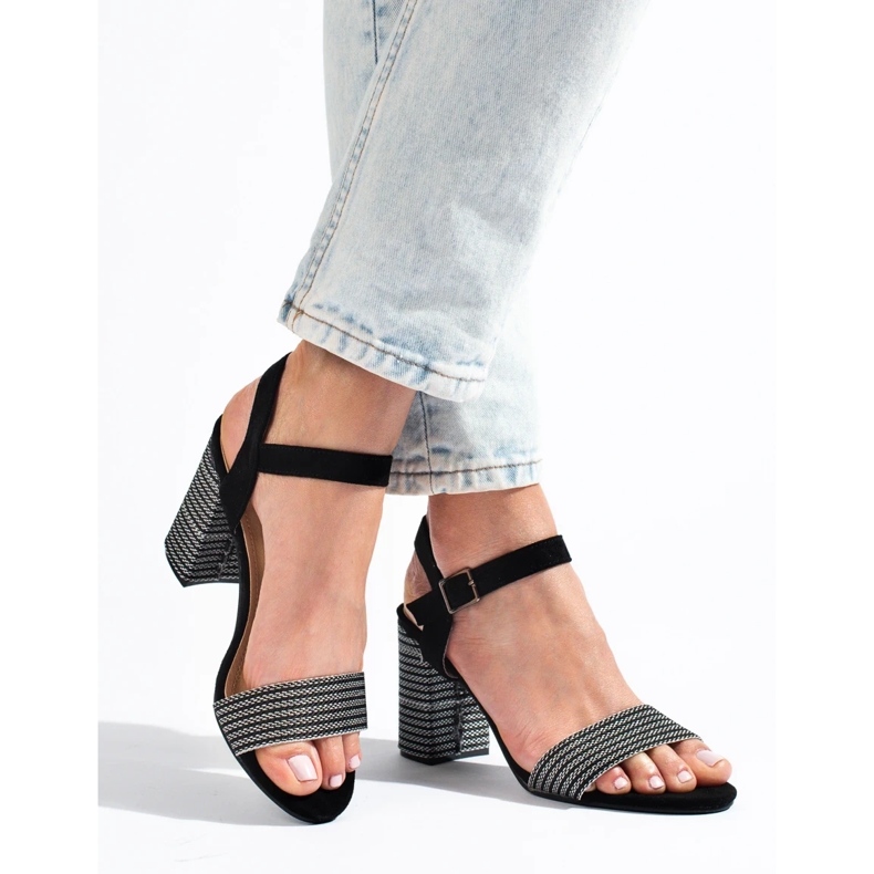 Women's black sandals with a decorative heel from Shelovet 2