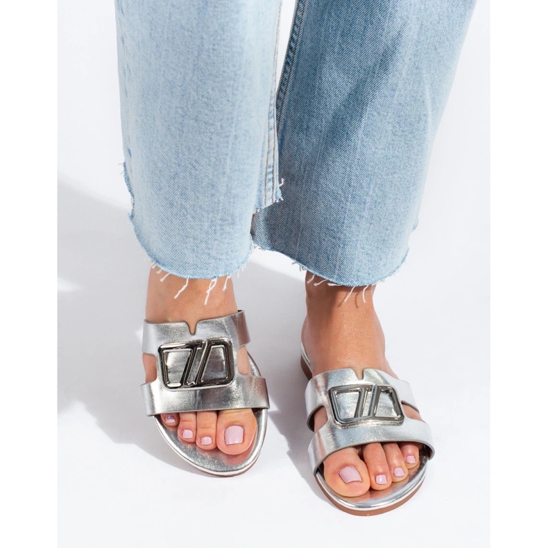 Silver flat sandals with decoration Shelovet 2 Silver flat sandals with decoration Shelovet 2