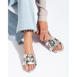 Silver flat sandals with decoration Shelovet 1 Silver flat sandals with decoration Shelovet 1