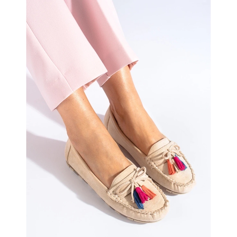Beige suede boho loafers with tassels from Shelovet 2