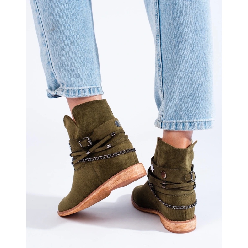 Women's suede Shelovet green wedge cowboy boots 1