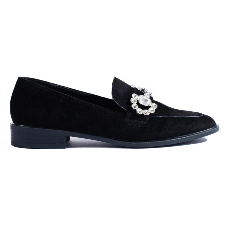 Black suede loafers with a Shelovet buckle 1