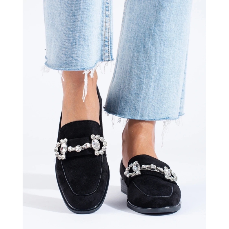 Black suede loafers with a Shelovet buckle 2