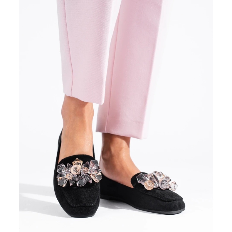 Black suede lords with decorative Shelovet crystals 2