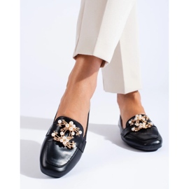Black women's loafers with a gold embellishment from Shelovet 1 Black women's loafers with a gold embellishment from Shelovet 1